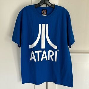 Atari Men’s 100% Cotton Blue White Logo T-Shirt Short Sleeve Size L EUC